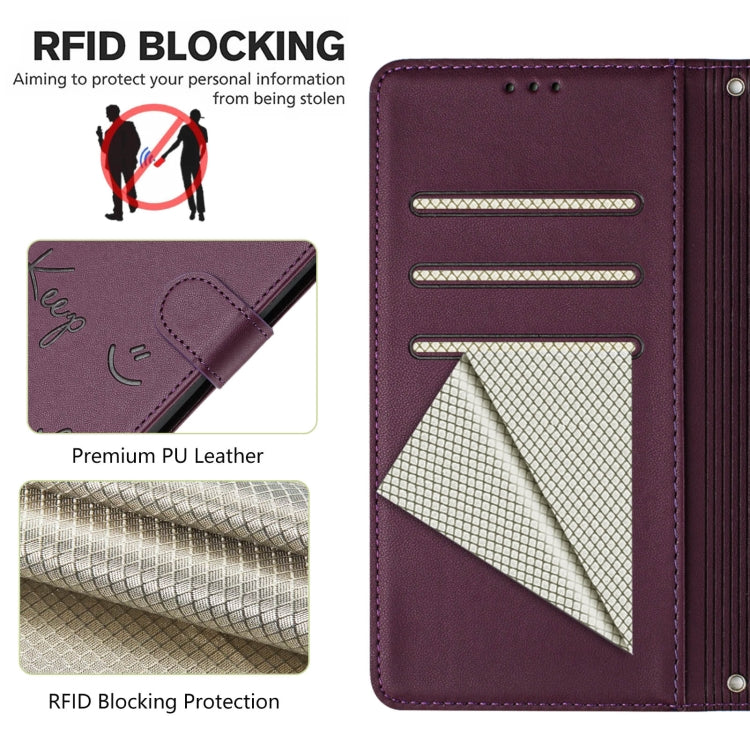 For Motorola Moto G Stylus 5G 2024 Smile Embossing RFID Leather Phone Case(Violet) - Motorola Cases by buy2fix | Online Shopping UK | buy2fix