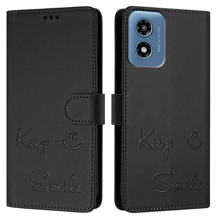 For Motorola Moto G Play 5G 2024 Global Smile Embossing RFID Leather Phone Case(Black) - Motorola Cases by buy2fix | Online Shopping UK | buy2fix