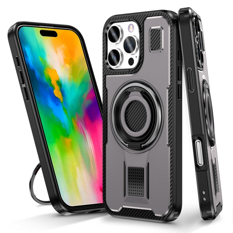 For iPhone 16 Pro Ring Holder Carbon Fiber PC Hybrid TPU Phone Case(Grey) - iPhone 16 Pro Cases by buy2fix | Online Shopping UK | buy2fix