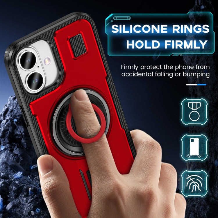 For iPhone 16 Ring Holder Carbon Fiber PC Hybrid TPU Phone Case(Red) - iPhone 16 Cases by buy2fix | Online Shopping UK | buy2fix