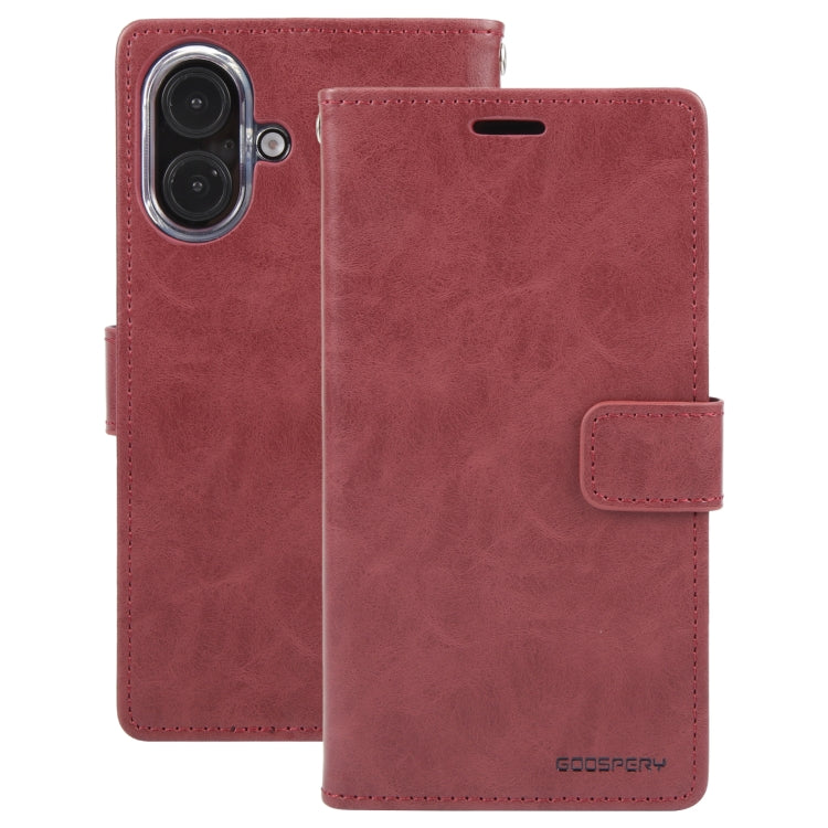 For iPhone 16 Plus GOOSPERY BLUE MOON Crazy Horse Texture Leather Phone Case(Wine Red) - iPhone 16 Plus Cases by GOOSPERY | Online Shopping UK | buy2fix