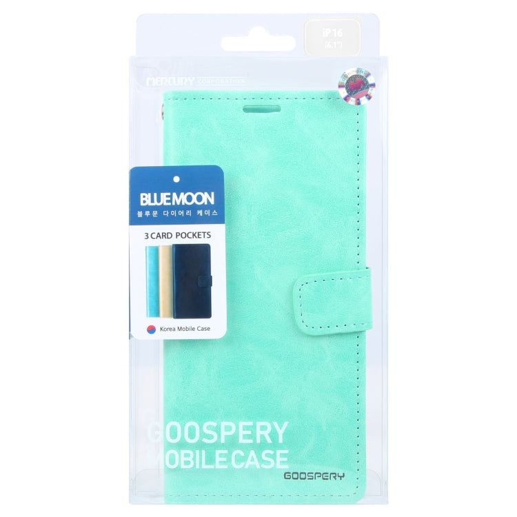 For iPhone 16 GOOSPERY BLUE MOON Crazy Horse Texture Leather Phone Case(Mint Green) - iPhone 16 Cases by GOOSPERY | Online Shopping UK | buy2fix