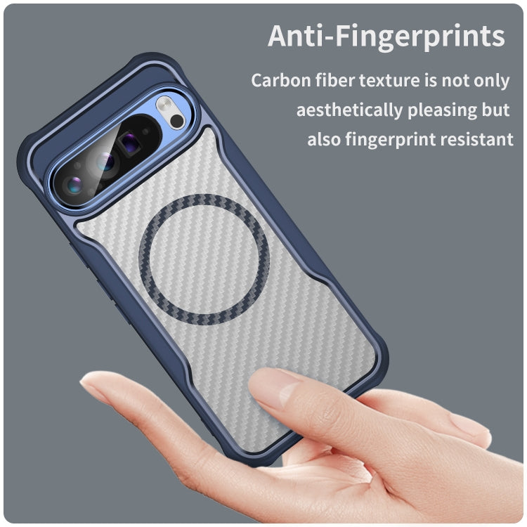 For Google Pixel 9 Pro XL Carbon Fiber Texture MagSafe Translucent Phone Case(Blue) - Google Cases by buy2fix | Online Shopping UK | buy2fix