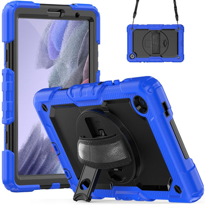 For Samsung Galaxy Tab A7 Lite T220 Silicone Hybrid PC Tablet Case with Shoulder Strap(Black + Dark Blue) - Tab A7 Lite T220 / T225 by buy2fix | Online Shopping UK | buy2fix