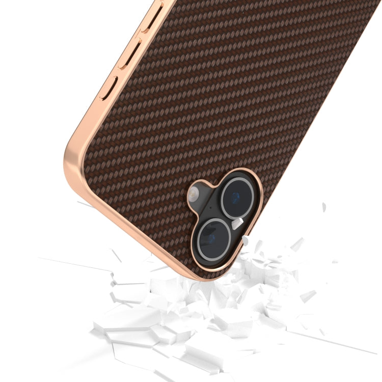 For iPhone 16 Plus Nano Electroplating Carbon Fiber Texture Phone Case(Dark Brown) - iPhone 16 Plus Cases by buy2fix | Online Shopping UK | buy2fix