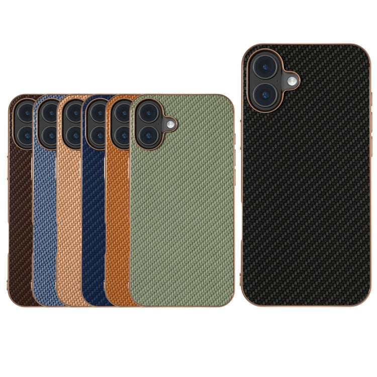 For iPhone 16 Plus Nano Electroplating Carbon Fiber Texture Phone Case(Dark Brown) - iPhone 16 Plus Cases by buy2fix | Online Shopping UK | buy2fix