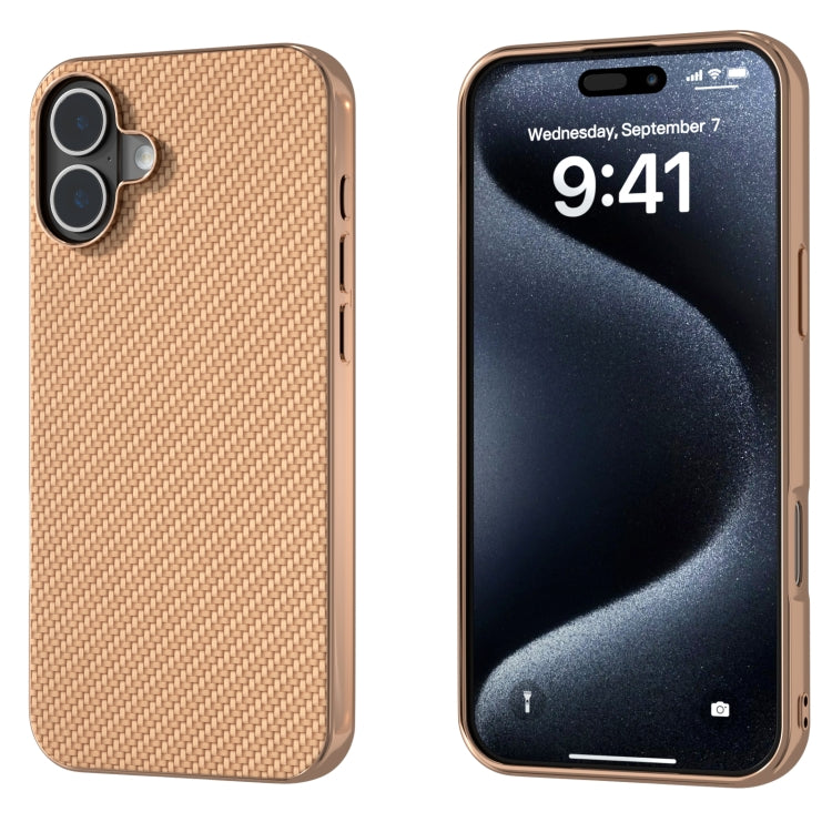 For iPhone 16 Nano Electroplating Carbon Fiber Texture Phone Case(Gold) - iPhone 16 Cases by buy2fix | Online Shopping UK | buy2fix