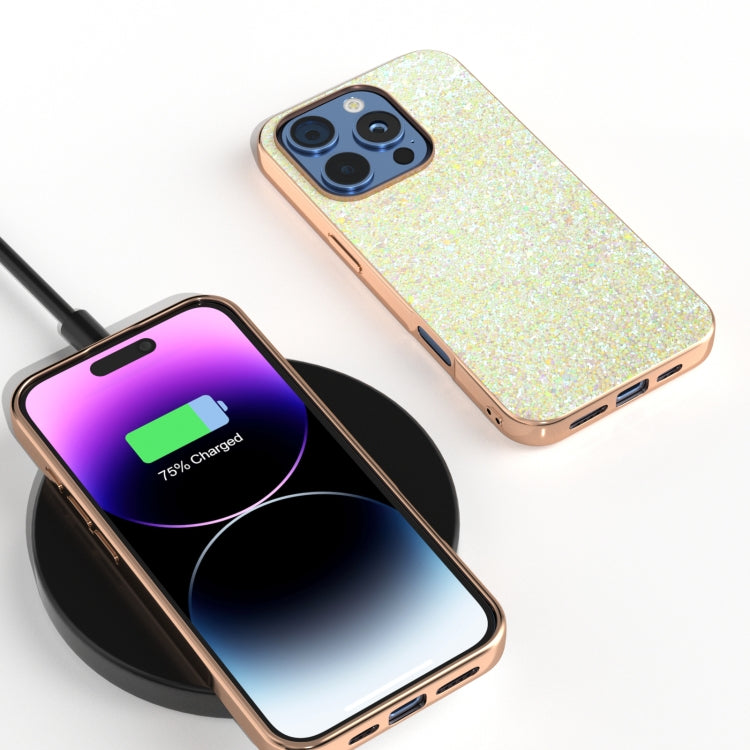 For iPhone 16 Pro Electroplating Frame Colorful Glitter Phone Case(Gold) - iPhone 16 Pro Cases by buy2fix | Online Shopping UK | buy2fix