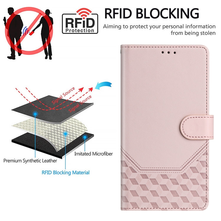 For Boost Mobile Celero 5G 2024 Honeycomb Embossing RFID Leather Phone Case(Pink) - More Brand by buy2fix | Online Shopping UK | buy2fix