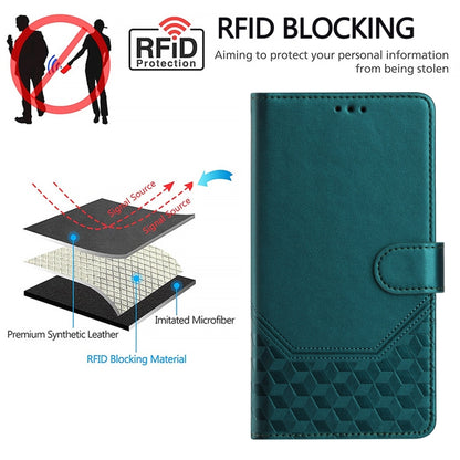 For Boost Mobile Celero 5G+ 2024 Honeycomb Embossing RFID Leather Phone Case(Peacock Green) - More Brand by buy2fix | Online Shopping UK | buy2fix