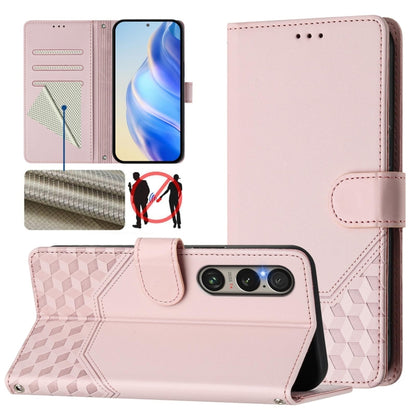 For Sony Xperia 1 VI 2024 Honeycomb Embossing RFID Leather Phone Case(Pink) - Sony Cases by buy2fix | Online Shopping UK | buy2fix