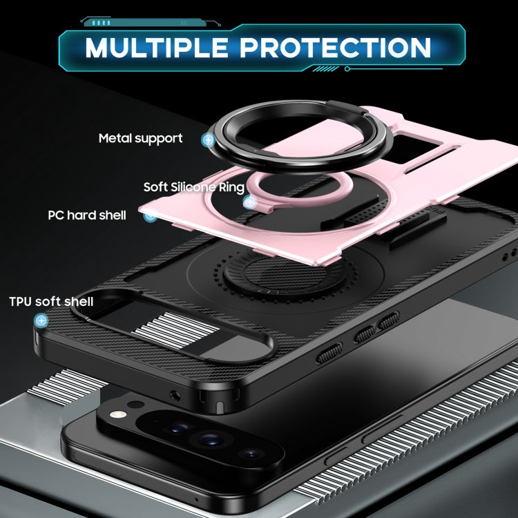 For Google Pixel 9 Pro XL Ring Holder Carbon Fiber PC Hybrid TPU Phone Case(Rose Gold) - Google Cases by buy2fix | Online Shopping UK | buy2fix