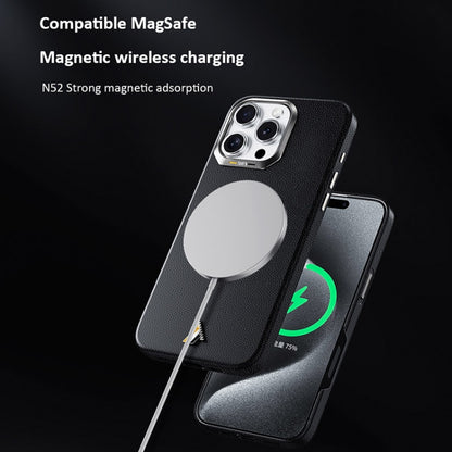 For iPhone 16 TGVIS VIDA Series MagSafe Magnetic PU Leather Phone Case(Silver Plaid) - iPhone 16 Cases by TGVIS | Online Shopping UK | buy2fix