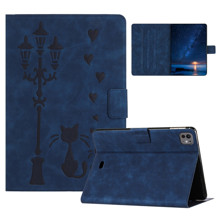 For iPad Air 11 2024 Embossed Couple Cat Smart Tablet Leather Case(Blue) - iPad Air 11 2024 Cases by buy2fix | Online Shopping UK | buy2fix