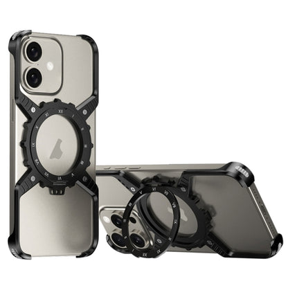 For iPhone 16 Mechanical Gear MagSafe Holder Borderless Metal Phone Case(Black) - iPhone 16 Cases by buy2fix | Online Shopping UK | buy2fix