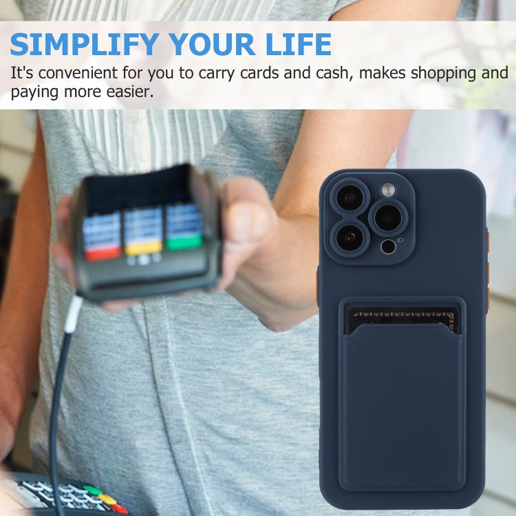 For iPhone 16 Pro Skin Feel Card Contrast Color Button TPU Phone Case(Dark Blue) - iPhone 16 Pro Cases by buy2fix | Online Shopping UK | buy2fix