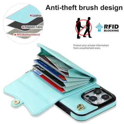 For iPhone 16 Pro RFID Card Slot Phone Case with Long Lanyard(Mint Green) - iPhone 16 Pro Cases by buy2fix | Online Shopping UK | buy2fix