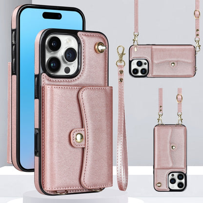 For iPhone 16 Pro RFID Card Slot Phone Case with Long Lanyard(Rose Gold) - iPhone 16 Pro Cases by buy2fix | Online Shopping UK | buy2fix