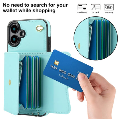 For iPhone 16 RFID Card Slot Phone Case with Long Lanyard(Mint Green) - iPhone 16 Cases by buy2fix | Online Shopping UK | buy2fix