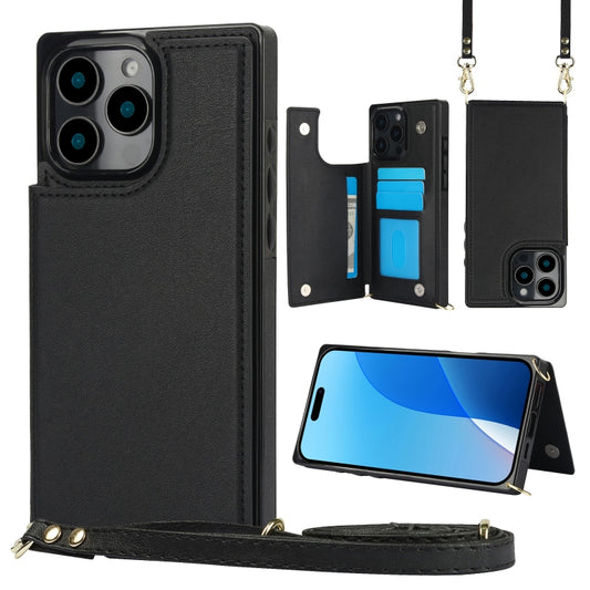 For iPhone 16 Pro Max Cross-body Square Dual-Buckle Card Flip Wallet Phone Case(Black) - iPhone 16 Pro Max Cases by buy2fix | Online Shopping UK | buy2fix