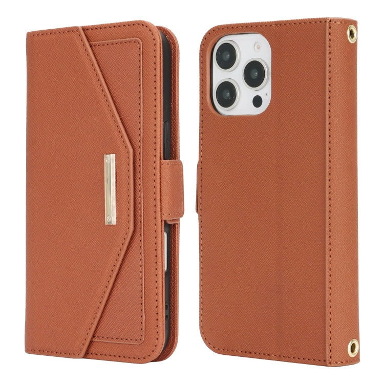 For iPhone 16 Pro Cross Texture Crossbody Lanyard Leather Phone Case(Brown) - iPhone 16 Pro Cases by buy2fix | Online Shopping UK | buy2fix