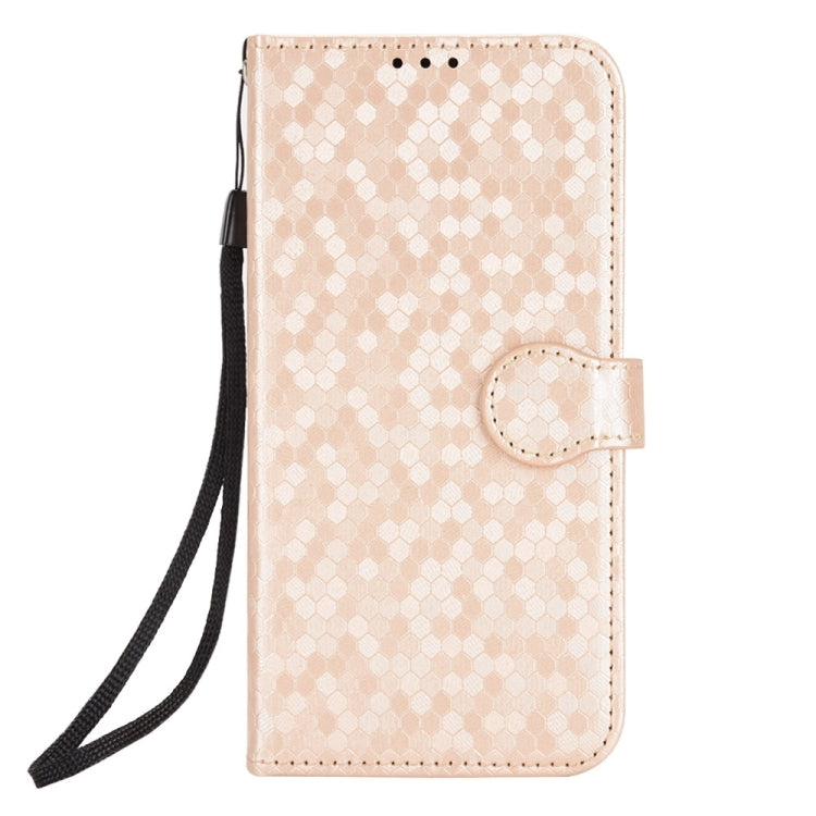 For iPhone 16 Pro Honeycomb Dot Texture Leather Phone Case(Gold) - iPhone 16 Pro Cases by buy2fix | Online Shopping UK | buy2fix