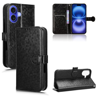 For iPhone 16 Honeycomb Dot Texture Leather Phone Case(Black) - iPhone 16 Cases by buy2fix | Online Shopping UK | buy2fix