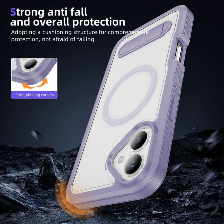 For iPhone 16 Plus Guard MagSafe Holder Matte PC Hybrid TPU Phone Case(Purple Transparent) - iPhone 16 Plus Cases by buy2fix | Online Shopping UK | buy2fix