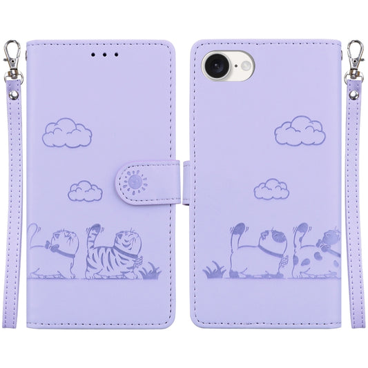 For iPhone SE 2024 Cute Cats RFID Leather Phone Case(Purple) - More iPhone Cases by buy2fix | Online Shopping UK | buy2fix