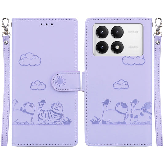 For Redmi K70 / K70 Pro Cute Cats RFID Leather Phone Case(Purple) - K70 Cases by buy2fix | Online Shopping UK | buy2fix