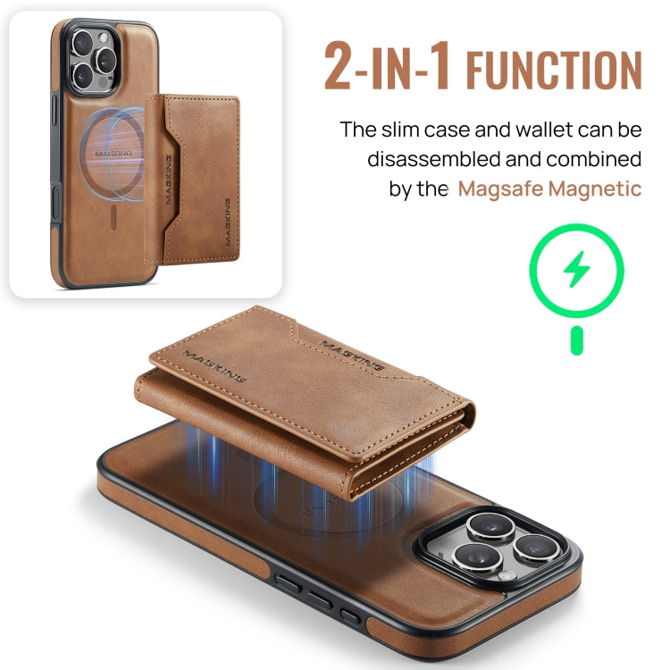 For iPhone 16 Pro DG.MING MAGKING-K2 Series MagSafe RFID Card Bag Detachable Phone Case(Brown) - iPhone 16 Pro Cases by DG.MING | Online Shopping UK | buy2fix