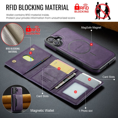 For iPhone 16 Plus DG.MING MAGKING-K2 Series MagSafe RFID Card Bag Detachable Phone Case(Purple) - iPhone 16 Plus Cases by DG.MING | Online Shopping UK | buy2fix