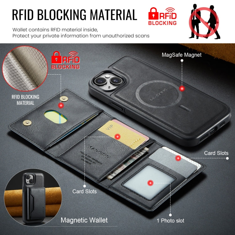 For iPhone 14 DG.MING MAGKING-K2 Series MagSafe RFID Card Bag Detachable Phone Case(Black) - iPhone 14 Cases by DG.MING | Online Shopping UK | buy2fix