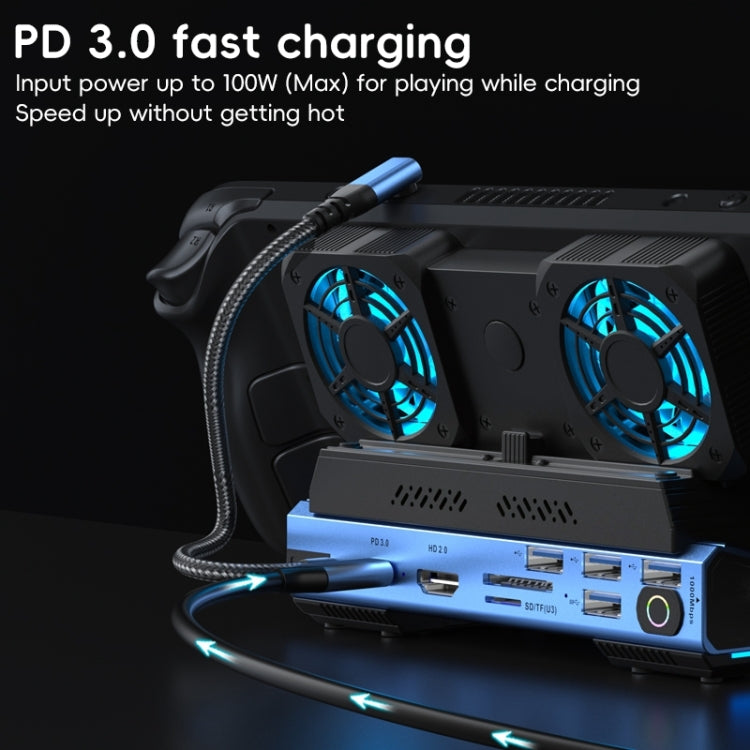 YCE-V279 10 in 1 USB-C Gaming Dock Station Hard Disk Enclosure with Detachable Fan(Blue Black) - Other Accessories by buy2fix | Online Shopping UK | buy2fix