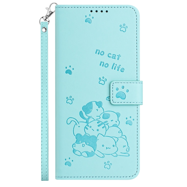 For Samsung Galaxy S25 / S24 5G Embossed Kitten Phone Leather Case with Lanyard(Mint Green) - Galaxy S24 5G Cases by buy2fix | Online Shopping UK | buy2fix