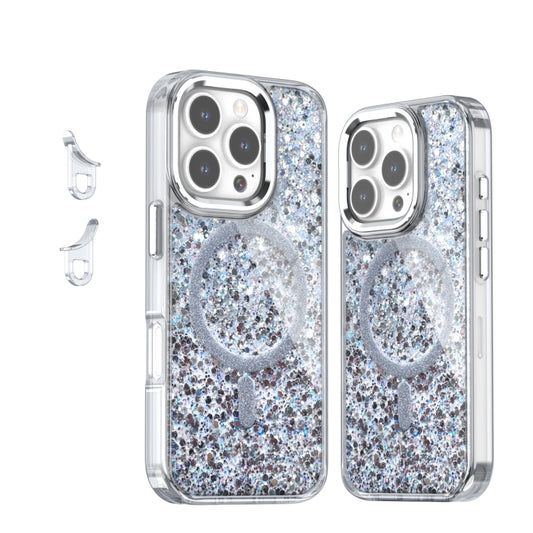 For iPhone 16 Pro Epoxy Glitter MagSafe Magnetic TPU Phone Case(White) - iPhone 16 Pro Cases by buy2fix | Online Shopping UK | buy2fix