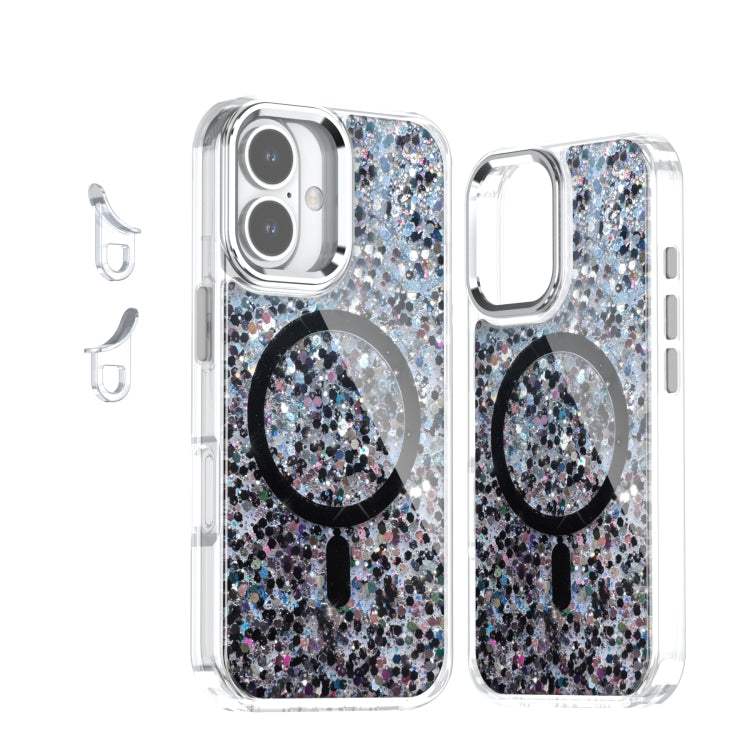 For iPhone 16 Epoxy Glitter MagSafe Magnetic TPU Phone Case(Black) - iPhone 16 Cases by buy2fix | Online Shopping UK | buy2fix