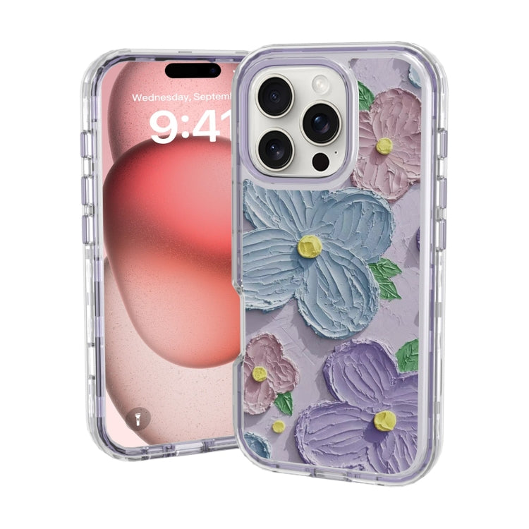 For iPhone 16 Pro Max Small Fresh Sticker PC + TPU Shockproof Phone Case(Purple Flower) - iPhone 16 Pro Max Cases by buy2fix | Online Shopping UK | buy2fix