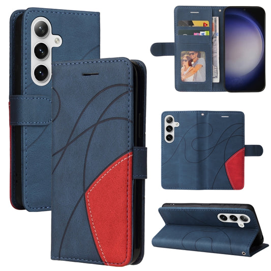 For Samsung Galaxy S25 / S24 5G Dual-color Splicing Flip Leather Phone Case(Blue) - Galaxy S25 5G Cases by buy2fix | Online Shopping UK | buy2fix