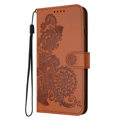 For Samsung Galaxy S25 5G Datura Flower Embossed Flip Leather Phone Case(Brown) - Galaxy S25 5G Cases by buy2fix | Online Shopping UK | buy2fix