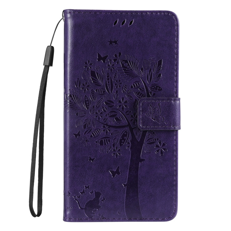 For Samsung Galaxy S25 / S24 5G Tree & Cat Embossed Pattern Flip Leather Phone Case(Purple) - Galaxy S25 5G Cases by buy2fix | Online Shopping UK | buy2fix