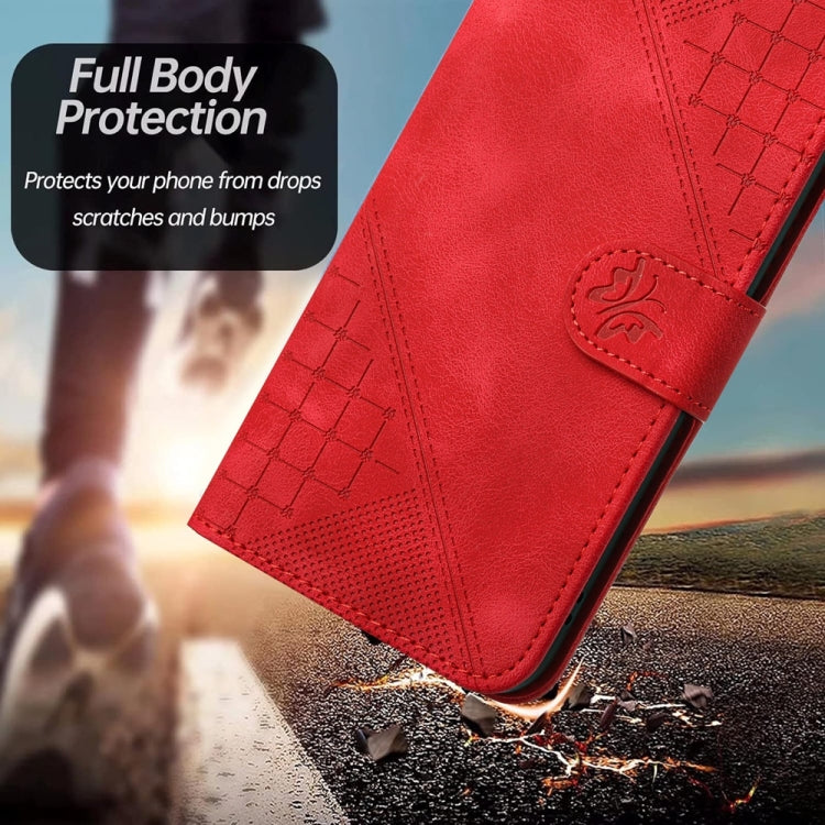 For Samsung Galaxy S25+ 5G YX0080 Grid Butterfly Embossed Pattern Flip Leather Phone Case with Lanyard(Red) - Galaxy S25+ 5G Cases by buy2fix | Online Shopping UK | buy2fix