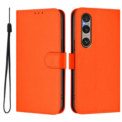 For Sony Xperia 1 VI 2024 Skin Feel Solid Color Leather Phone Case with Lanyard(Orange) - Sony Cases by buy2fix | Online Shopping UK | buy2fix