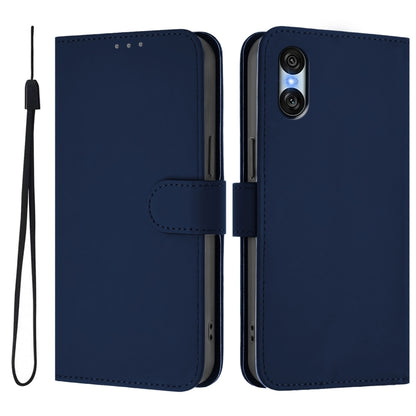 For Sony Xperia 10 VI 2024 Skin Feel Solid Color Leather Phone Case with Lanyard(Navy Blue) - Sony Cases by buy2fix | Online Shopping UK | buy2fix