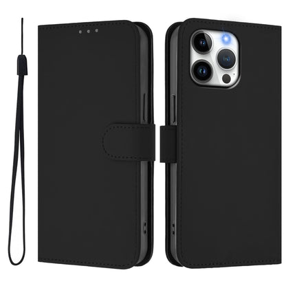 For iPhone 16 Pro Max Skin Feel Solid Color Leather Phone Case with Lanyard(Black) - iPhone 16 Pro Max Cases by buy2fix | Online Shopping UK | buy2fix