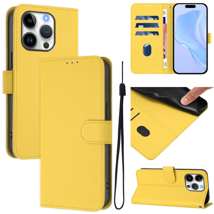 For iPhone 16 Pro Skin Feel Solid Color Leather Phone Case with Lanyard(Lemon Yellow) - iPhone 16 Pro Cases by buy2fix | Online Shopping UK | buy2fix