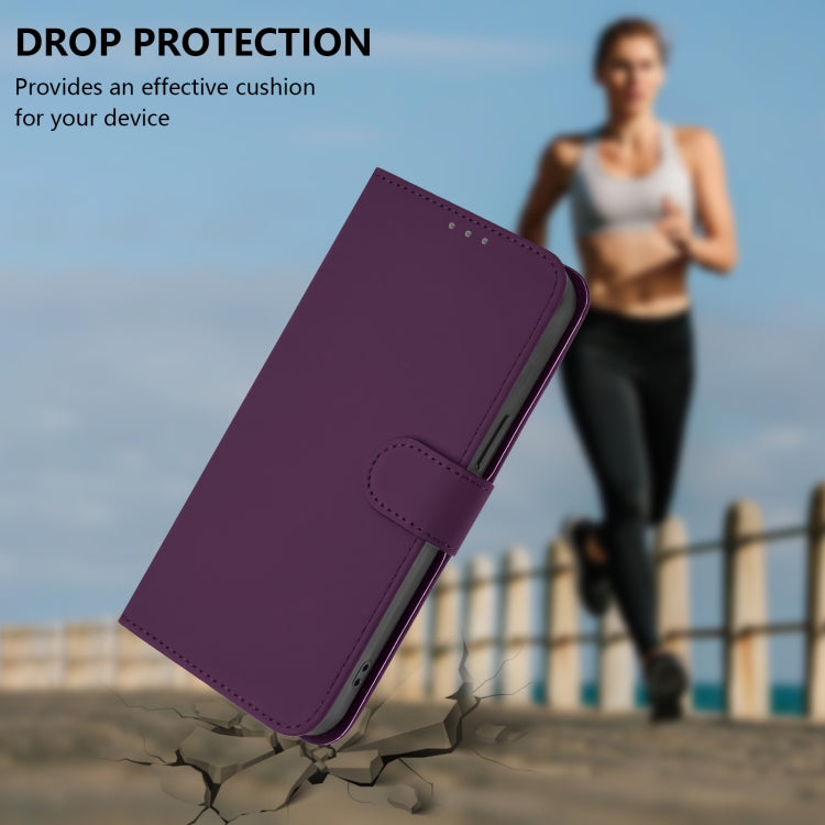 For iPhone 16 Pro Skin Feel Solid Color Leather Phone Case with Lanyard(Violet) - iPhone 16 Pro Cases by buy2fix | Online Shopping UK | buy2fix