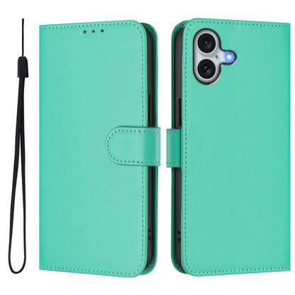 For iPhone 16 Plus Skin Feel Solid Color Leather Phone Case with Lanyard(Green) - iPhone 16 Plus Cases by buy2fix | Online Shopping UK | buy2fix