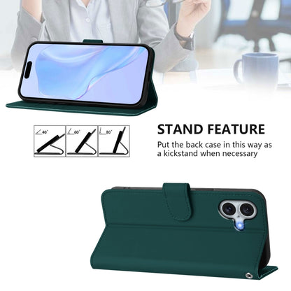 For iPhone 16 Plus Skin Feel Solid Color Leather Phone Case with Lanyard(Dark Green) - iPhone 16 Plus Cases by buy2fix | Online Shopping UK | buy2fix