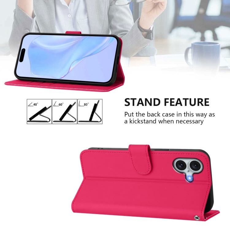 For iPhone 16 Plus Skin Feel Solid Color Leather Phone Case with Lanyard(Rose Red) - iPhone 16 Plus Cases by buy2fix | Online Shopping UK | buy2fix